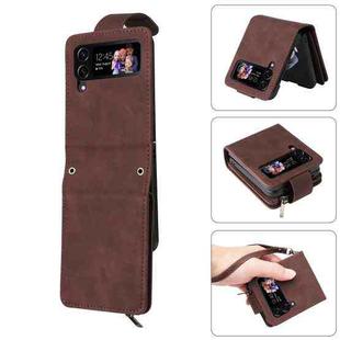 For Samsung Galaxy Z Flip4 Multifunctional Frosted Zipper Wallet Leather Phone Case(Coffee)