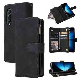 For Samsung Galaxy Z Fold4 Multifunctional Frosted Zipper Wallet Leather Phone Case(Black)