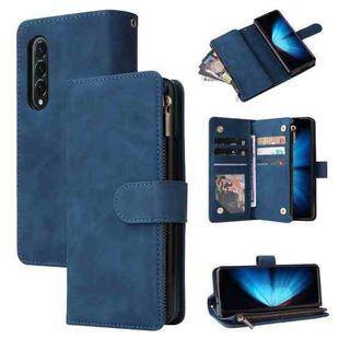 For Samsung Galaxy Z Fold4 Multifunctional Frosted Zipper Wallet Leather Phone Case(Blue)
