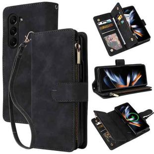 For Samsung Galaxy Z Fold5 Multifunctional Frosted Zipper Wallet Leather Phone Case(Black)