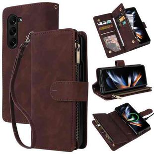 For Samsung Galaxy Z Fold5 Multifunctional Frosted Zipper Wallet Leather Phone Case(Coffee)