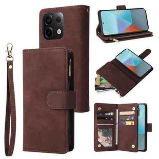 For Xiaomi Redmi Note 13 Pro 5G Multifunctional Frosted Zipper Wallet Leather Phone Case(Coffee)