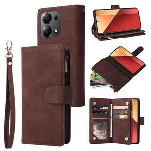 For Xiaomi Redmi Note 13 Pro 4G Multifunctional Frosted Zipper Wallet Leather Phone Case(Coffee)