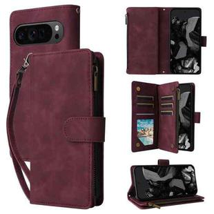 For Google Pixel 9 Pro Multifunctional Multi-Card Wallet Phone Leather Case(Wine Red)