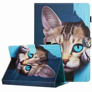 For 7 inch Painted Pattern Stitching Leather Tablet Case(Blue Cat)