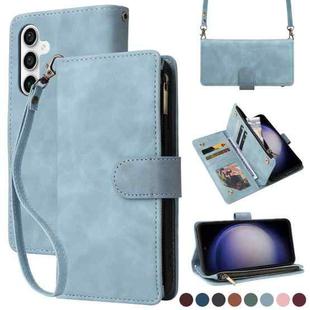 For Samsung Galaxy S23 FE 5G Crossbody Multi-card Slot Wallet Zipper Leather Phone Case(Light Blue)