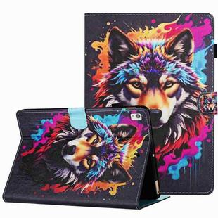 For Samsung Galaxy Tab A7 Lite T220 Painted Pattern Stitching Leather Tablet Case(Colorful Wolf)