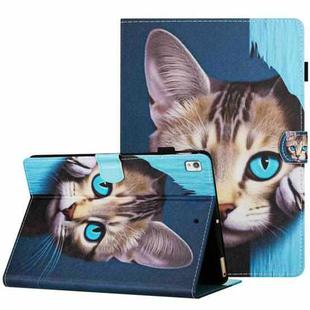 For Samsung Galaxy Tab S6 Lite P610 Painted Pattern Stitching Smart Leather Tablet Case(Blue Cat)