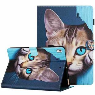 For iPad 10.2 2020 / 2019 Painted Pattern Stitching Smart Leather Tablet Case(Blue Cat)