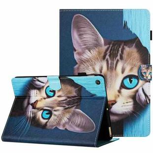 For Amazon Kindle Fire 7 2019 Painted Pattern Stitching Leather Tablet Case(Blue Cat)