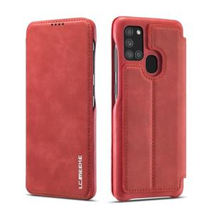 For Samsung Galaxy A21s LC.IMEEKE Hon Ancient Series Horizontal Flip Leather Case with Holder & Card Slot(Red)