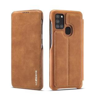 For Samsung Galaxy A21s LC.IMEEKE Hon Ancient Series Horizontal Flip Leather Case with Holder & Card Slot(Brown)