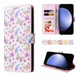 For Samsung Galaxy S23 FE 5G Bronzing Painting RFID Leather Case(Pansies)