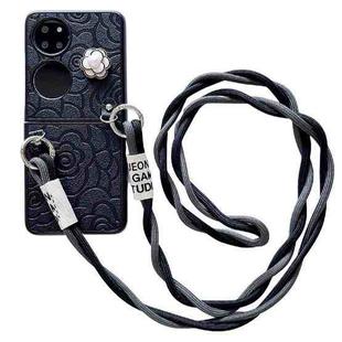 For Huawei P50 Pocket Impression Camellia Pattern Protective Phone Case with Long Lanyard(Black)