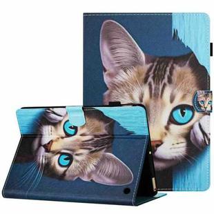 For Amazon Kindle Fire 7 2022 Painted Pattern Stitching Smart Leather Tablet Case(Blue Cat)