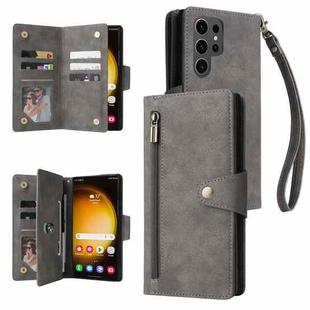 For Samsung Galaxy S24 Ultra 5G Rivet Buckle 9 Cards 3-Fold Wallet Leather Phone Case(Grey)