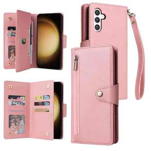 For Samsung Galaxy S24+ 5G Rivet Buckle 9 Cards 3-Fold Wallet Leather Phone Case(Rose Gold)