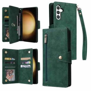 For Samsung Galaxy S24+ 5G Rivet Buckle 9 Cards 3-Fold Wallet Leather Phone Case(Green)