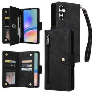 For Samsung Galaxy A05s Rivet Buckle 9 Cards 3-Fold Wallet Leather Phone Case(Black)