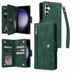 For Samsung Galaxy S23 FE 5G Rivet Buckle 9 Cards 3-Fold Wallet Leather Phone Case(Green)