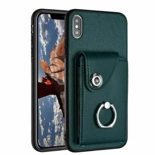 For iPhone X / XS Organ Card Bag Ring Holder Phone Case(Green)