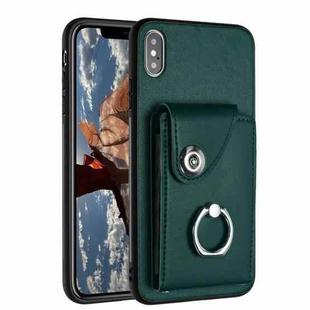 For iPhone XS Max Organ Card Bag Ring Holder Phone Case(Green)