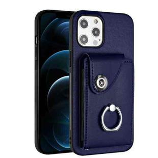 For iPhone 12 Pro Organ Card Bag Ring Holder Phone Case(Blue)