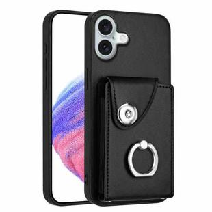 For iPhone 16 Plus Organ Card Bag Ring Holder Phone Case(Black)