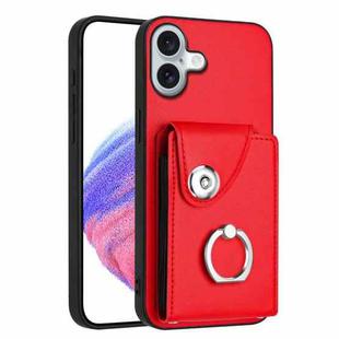 For iPhone 16 Plus Organ Card Bag Ring Holder Phone Case(Red)