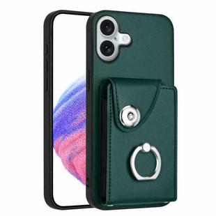 For iPhone 16 Plus Organ Card Bag Ring Holder Phone Case(Green)