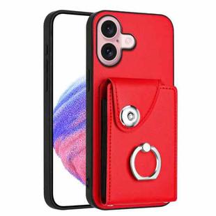 For iPhone 16 Organ Card Bag Ring Holder Phone Case(Red)