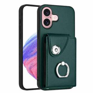 For iPhone 16 Organ Card Bag Ring Holder Phone Case(Green)