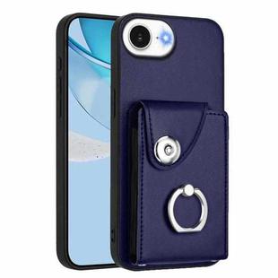 For iPhone 16e Organ Card Bag Ring Holder Phone Case(Blue)