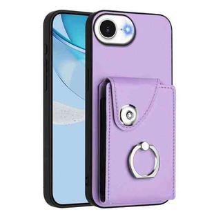 For iPhone 16e Organ Card Bag Ring Holder Phone Case(Purple)