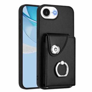 For iPhone 16e Organ Card Bag Ring Holder Phone Case(Black)