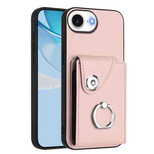 For iPhone 16e Organ Card Bag Ring Holder Phone Case(Pink)
