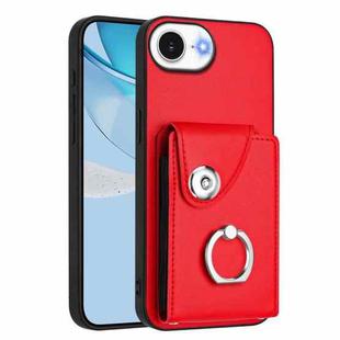 For iPhone 16e Organ Card Bag Ring Holder Phone Case(Red)