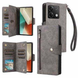 For Xiaomi Redmi Note 13 5G Rivet Buckle 9 Cards Three Fold Leather Phone Case(Grey)