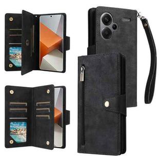 For Xiaomi Redmi Note 13 Pro+ Rivet Buckle 9 Cards Three Fold Leather Phone Case(Black)