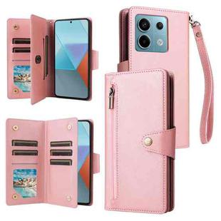 For Xiaomi Redmi Note 13 Pro 5G Rivet Buckle 9 Cards Three Fold Leather Phone Case(Rose Gold)