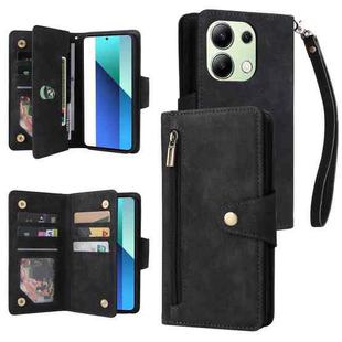 For Xiaomi Redmi Note 13 4G Rivet Buckle 9 Cards Three Fold Leather Phone Case(Black)