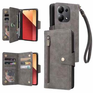 For Xiaomi Redmi Note 13 Pro 4G Rivet Buckle 9 Cards Three Fold Leather Phone Case(Grey)