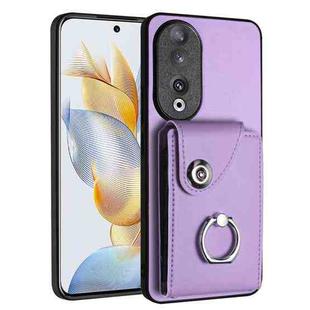 For Honor 90 Organ Card Bag Ring Holder PU Phone Case(Purple)