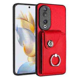 For Honor 90 Organ Card Bag Ring Holder PU Phone Case(Red)