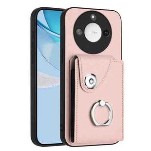 For Honor X60 / X9c Smart Organ Card Bag Ring Holder PU Phone Case(Pink)