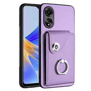 For OPPO A58 4G Global Organ Card Bag Ring Holder PU Phone Case(Purple)