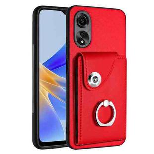 For OPPO A58 4G Global Organ Card Bag Ring Holder PU Phone Case(Red)