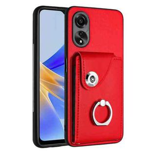 For OPPO A58/A58x/A78 5G/A1x/A2x Organ Card Bag Ring Holder PU Phone Case(Red)