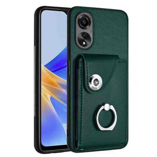 For OPPO A58/A58x/A78 5G/A1x/A2x Organ Card Bag Ring Holder PU Phone Case(Green)