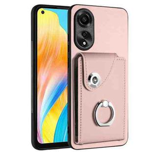 For OPPO A78 4G Global Organ Card Bag Ring Holder PU Phone Case(Pink)